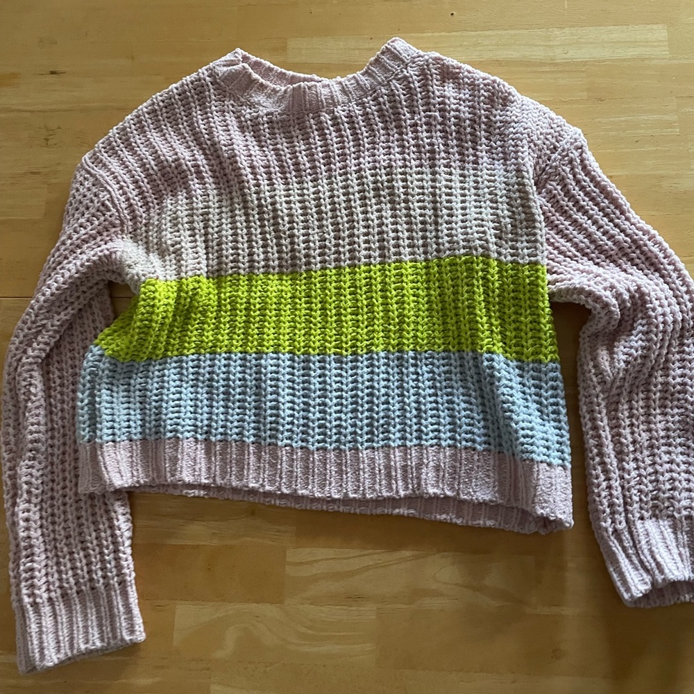 Pink, yellow and blue sweater